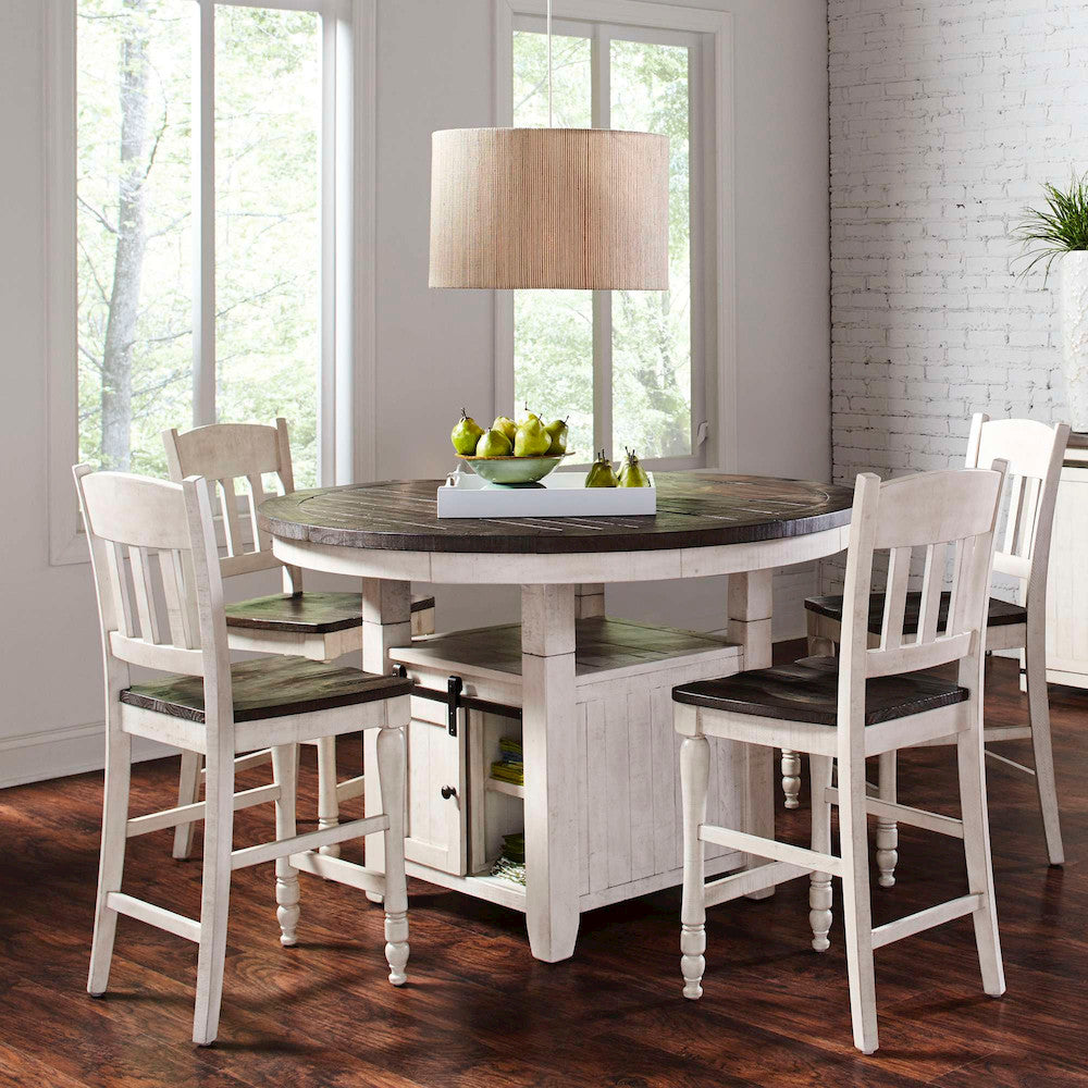 Jofran - Madison County Rustic Farmhouse Five Piece Reclaimed Solid Wood Counter Height Round Dining Set with Slatback Barstools - 1706-54C-4-BS420KD view 12