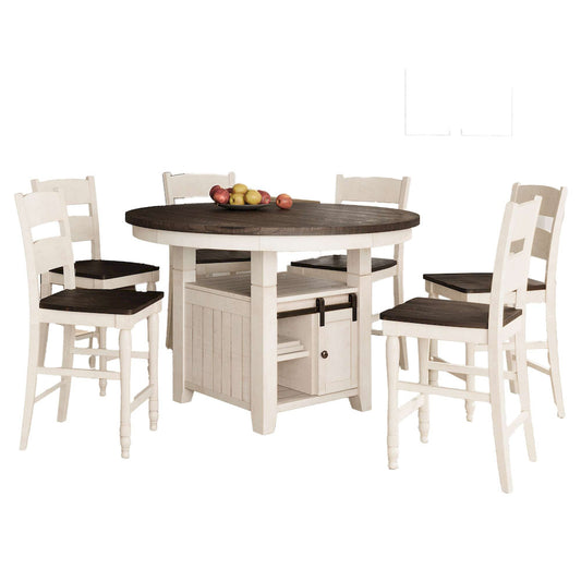 Jofran - Madison County Rustic Farmhouse Seven Piece Reclaimed Solid Wood Counter Height Round Dining Set with Ladderback Barstools - 1706-54C-6-BS401KD view 2