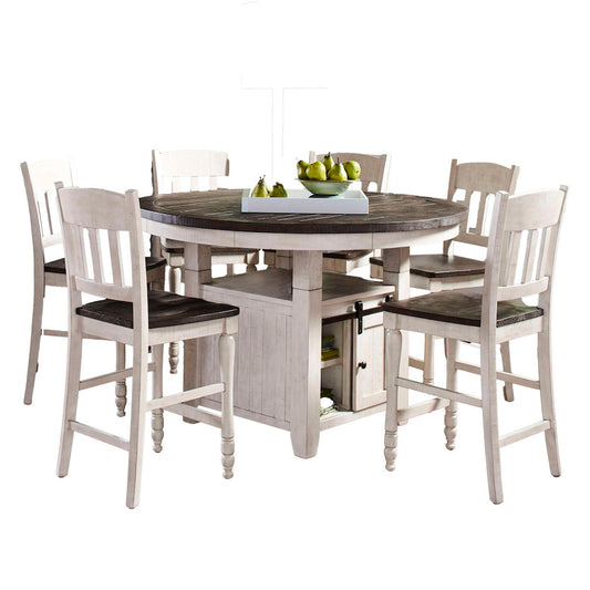 Jofran - Madison County Rustic Farmhouse Seven Piece Reclaimed Solid Wood Counter Height Round Dining Set with Slatback Barstools - 1706-54C-6-BS420KD view 2