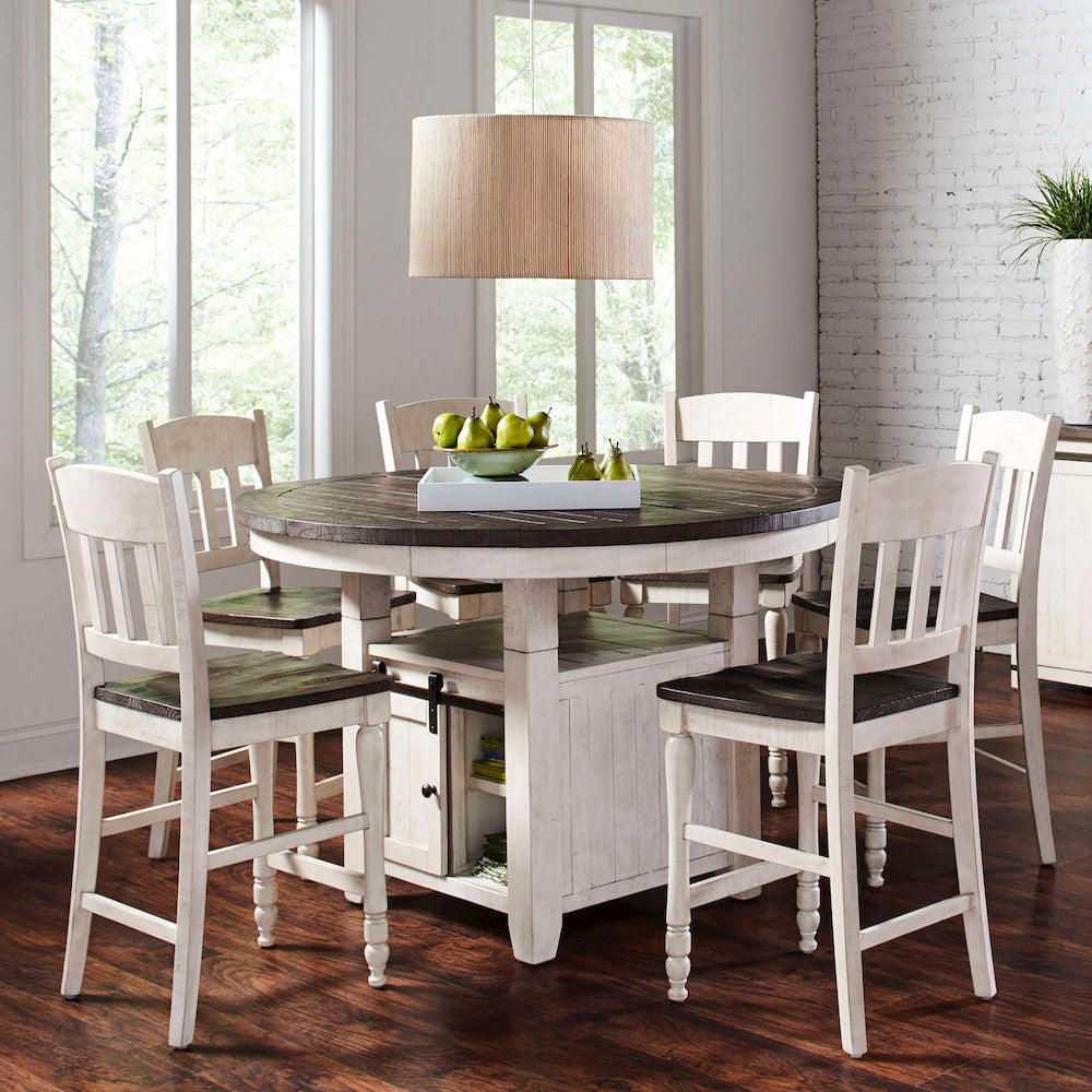 Jofran - Madison County Rustic Farmhouse Seven Piece Reclaimed Solid Wood Counter Height Round Dining Set with Slatback Barstools - 1706-54C-6-BS420KD view 12