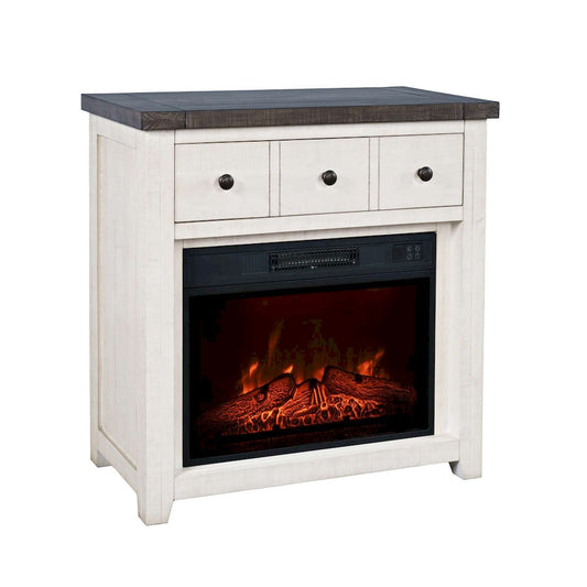 Jofran - Madison County Solid Wood Rustic 32in Farmhouse Electric Fireplace Console TV Stand in Antique White - 1706-FP32 view 2