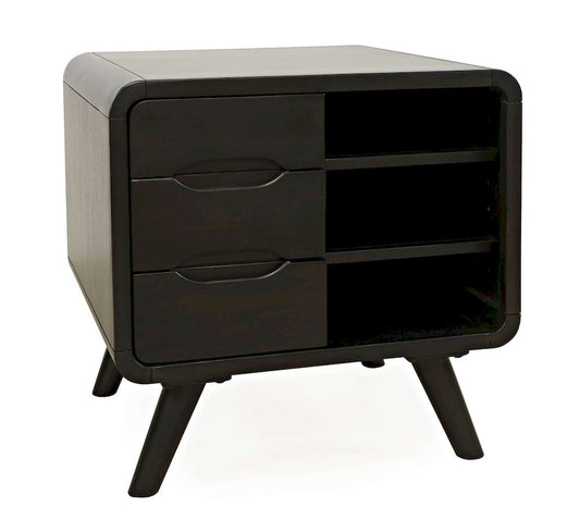 Jofran - Marlowe Mid-Century Modern 24in Curved End Table with Storage Drawers, Dark Brown - 2240-6 view 2