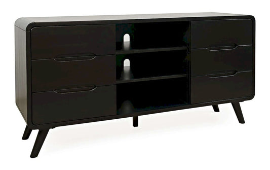 Jofran - Marlowe Mid-Century Modern 64in Curved Media Console TV Stand with Tapered Legs and Storage Drawers, Dark Brown - 2242-64 view 2
