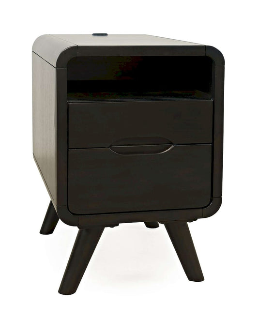 Jofran - Marlowe Mid-Century Modern USB Charging Curved Chairside End Table with Storage Drawers, Dark Brown - 2240-8 view 2