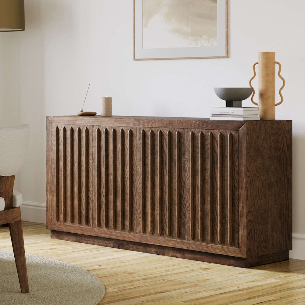Jofran - Maven 60in Mid-Century Modern Fluted Four Door Sideboard Storage Cabinet in Chestnut - 2421-MAVENCHS view 12