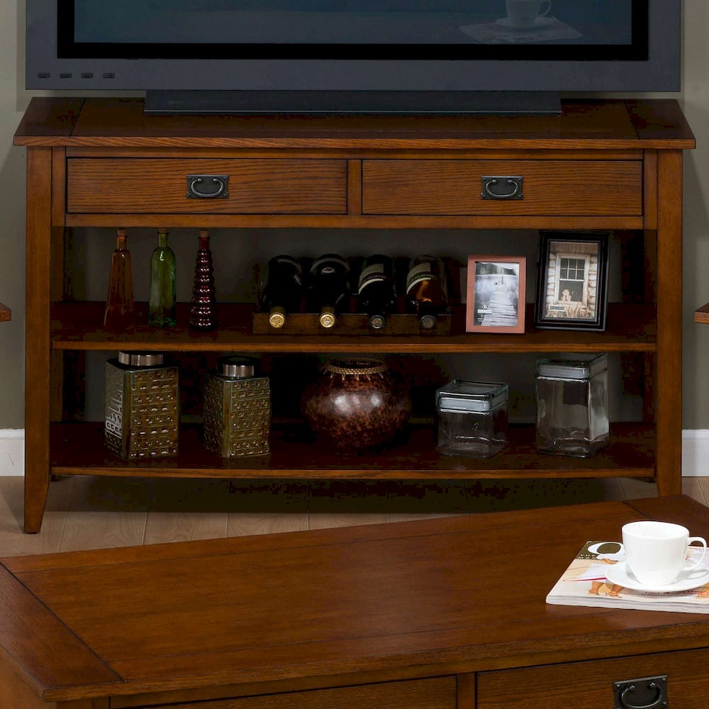 Jofran - Merlot Sofa/Media Table W/2 Drawers, 2 Shelves And Oval Brushed Nickel Hardware - 1030-4 view 5
