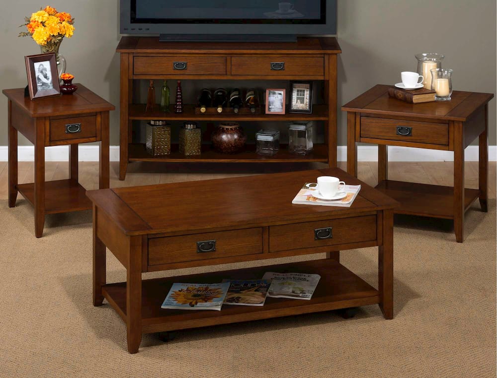 Jofran - Mission Oak Sofa/Media Table W/2 Drawers, 2 Shelves And Black Mission Hardware - 1032-4 view 4