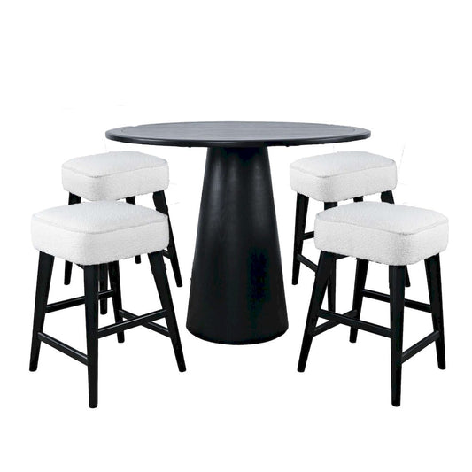 Jofran - Nash Mid-Century Modern Five Piece Counter Height Dining Set with Upholstered Backless Stools in Black - 2271-NSH45B-4WESBB view 2
