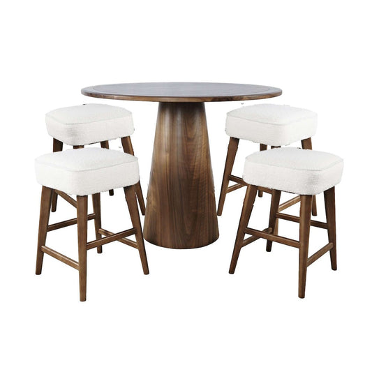 Jofran - Nash Mid-Century Modern Five Piece Counter Height Dining Set with Upholstered Backless Stools in Walnut - 2271-NSH45W-4WESBW view 2