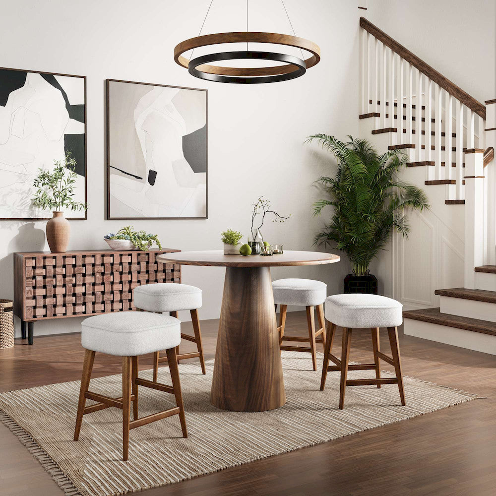 Jofran - Nash Mid-Century Modern Five Piece Counter Height Dining Set with Upholstered Backless Stools in Walnut - 2271-NSH45W-4WESBW view 7