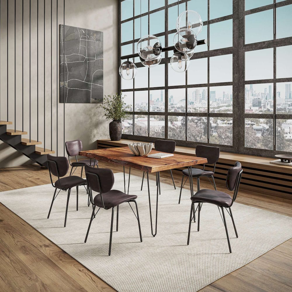 Jofran - Natures Edge 60in Seven Piece Modern Dining Set with Upholstered Contemporary Chairs - Chestnut and Dark Brown, Chestnut and Dark Brown - 1781-60D-6-OWNCHDBN view 10