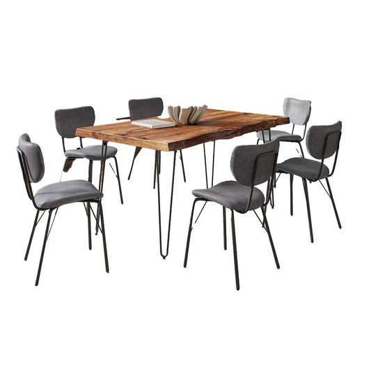 Jofran - Natures Edge 60in Seven Piece Modern Dining Set with Upholstered Contemporary Chairs - Chestnut and Grey, Chestnut and Grey - 1781-60D-6-OWNCHGRY view 2