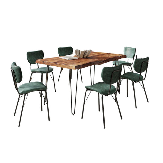 Jofran - Natures Edge 60in Seven Piece Modern Dining Set with Upholstered Contemporary Chairs - Chestnut and Jade, Chestnut and Jade - 1781-60D-6-OWNCHJD view 2