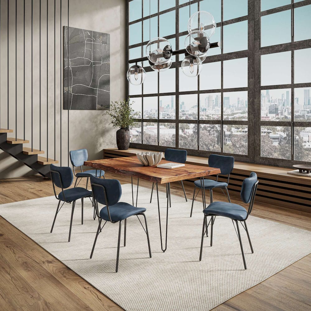 Jofran - Natures Edge 60in Seven Piece Modern Dining Set with Upholstered Contemporary Chairs - Chestnut and Slate Blue, Chestnut and Slate Blue - 1781-60D-6-OWNCHSL view 10