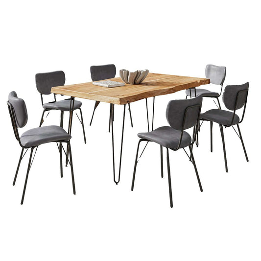 Jofran - Natures Edge 60in Seven Piece Modern Dining Set with Upholstered Contemporary Chairs - Natural and Grey, Natural and Grey - 1985-60D-6-OWNCHGRY view 2