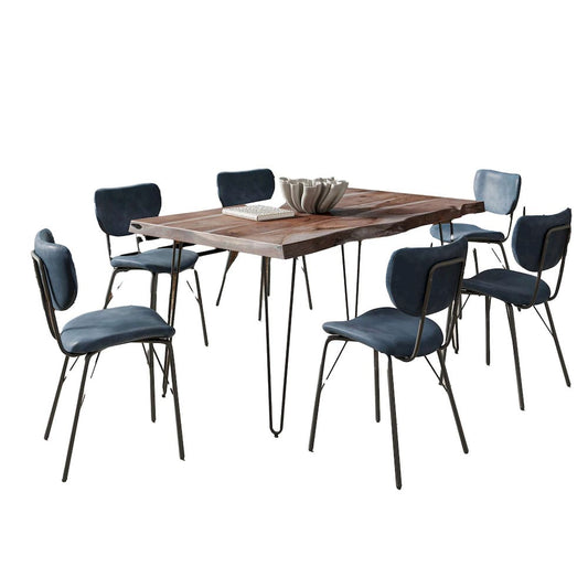 Jofran - Natures Edge 60in Seven Piece Modern Dining Set with Upholstered Contemporary Chairs - Slate and Slate Blue, Slate and Slate Blue - 1981-60D-6-OWNCHSL view 2