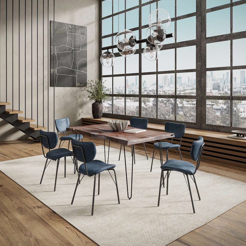 Jofran - Natures Edge 60in Seven Piece Modern Dining Set with Upholstered Contemporary Chairs - Slate and Slate Blue, Slate and Slate Blue - 1981-60D-6-OWNCHSL view 10