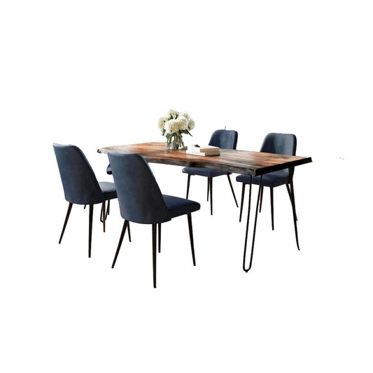 Jofran - Natures Edge Five Piece Solid Acacia Dining Set with Upholstered Mid-Century Modern Chairs, Chestnut and Blueberry - 1781-79D-4-DOXCHBLB view 2