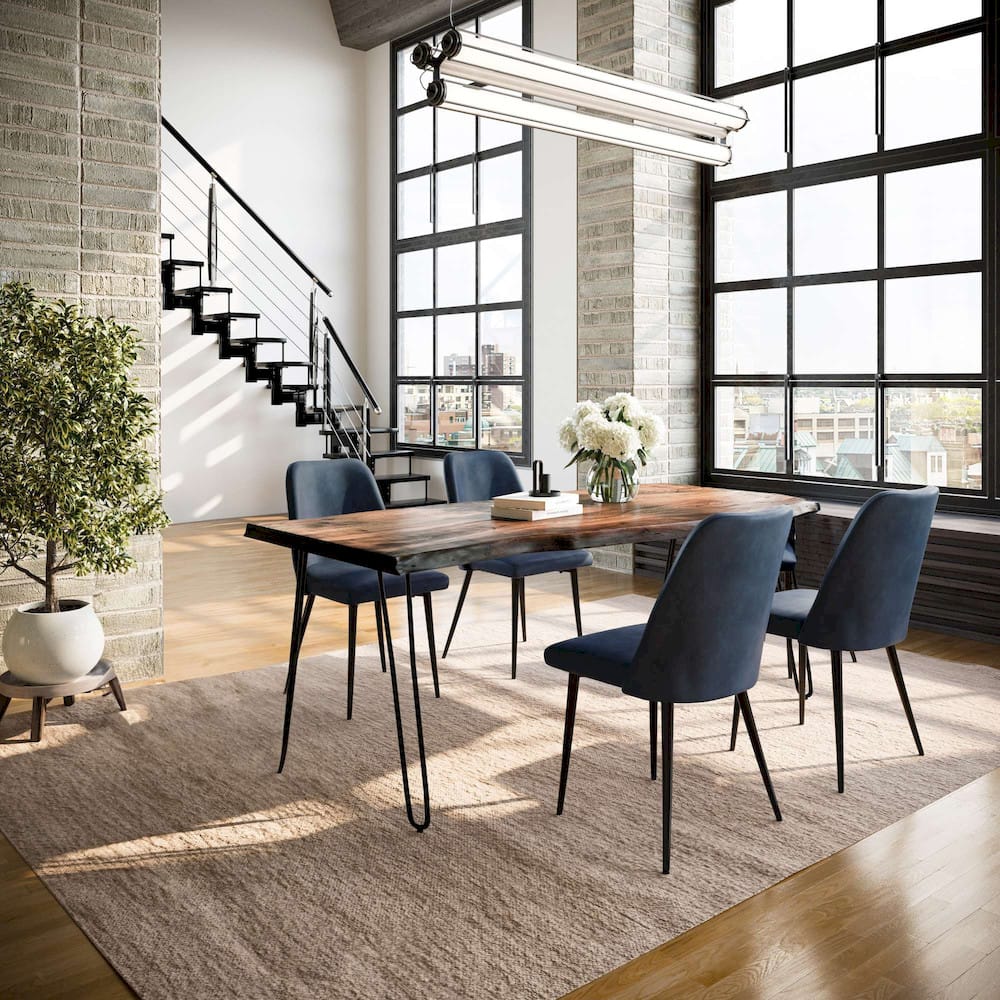 Jofran - Natures Edge Five Piece Solid Acacia Dining Set with Upholstered Mid-Century Modern Chairs, Chestnut and Blueberry - 1781-79D-4-DOXCHBLB view 9