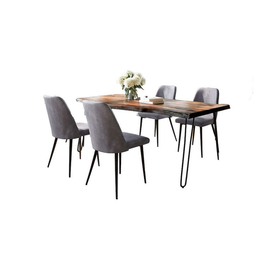 Jofran - Natures Edge Five Piece Solid Acacia Dining Set with Upholstered Mid-Century Modern Chairs, Chestnut and Grey - 1781-79D-4-DOXCHGRY view 2