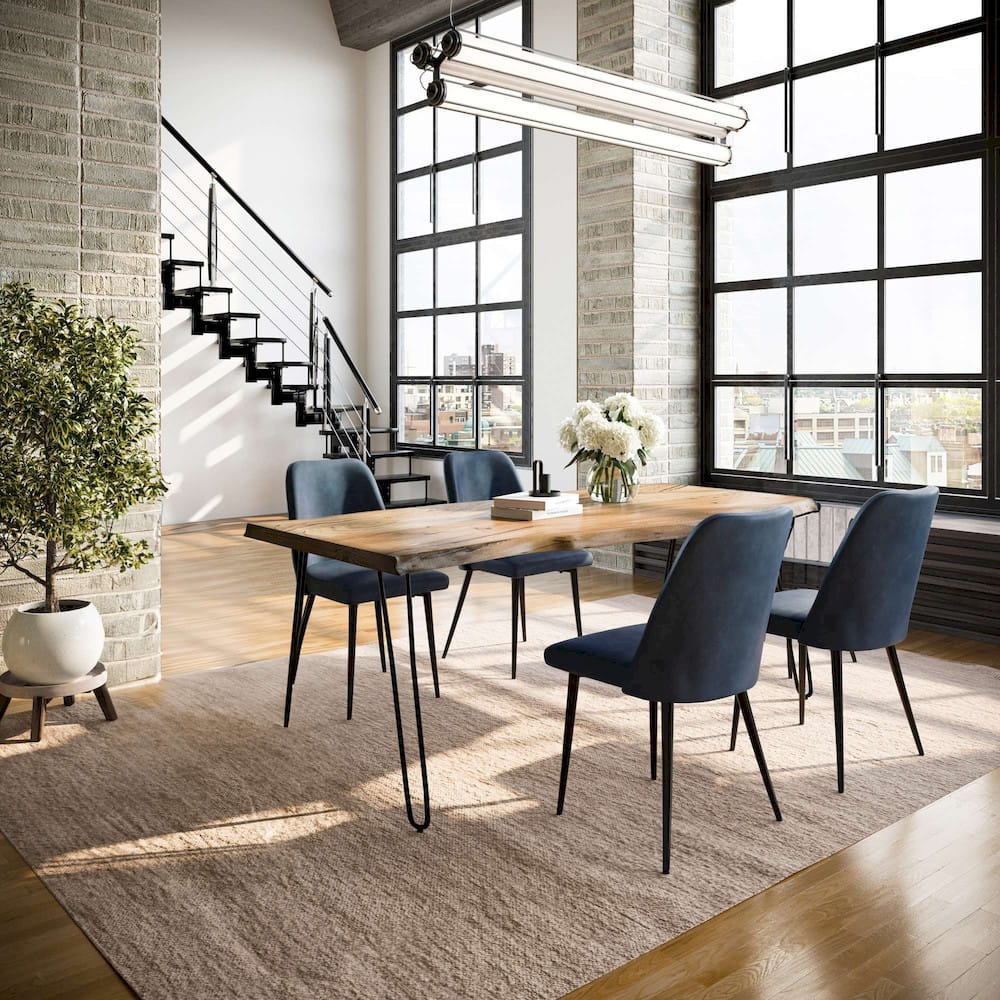 Jofran - Natures Edge Five Piece Solid Acacia Dining Set with Upholstered Mid-Century Modern Chairs, Natural and Blueberry - 1985-79D-4-DOXCHBLB view 9