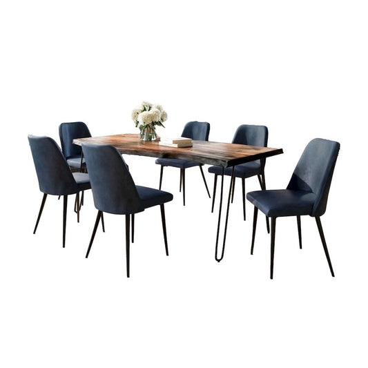 Jofran - Natures Edge Seven Piece Solid Acacia Dining Set with Upholstered Mid-Century Modern Chairs, Chestnut and Blueberry - 1781-79D-6-DOXCHBLB view 2