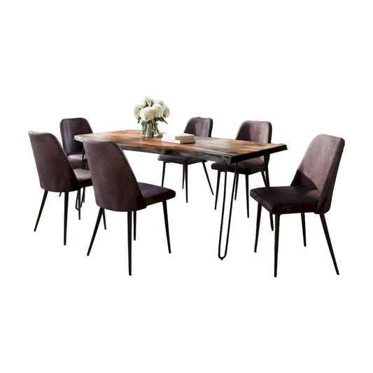 Jofran - Natures Edge Seven Piece Solid Acacia Dining Set with Upholstered Mid-Century Modern Chairs, Chestnut and Dark Brown - 1781-79D-6-DOXCHDBN view 2