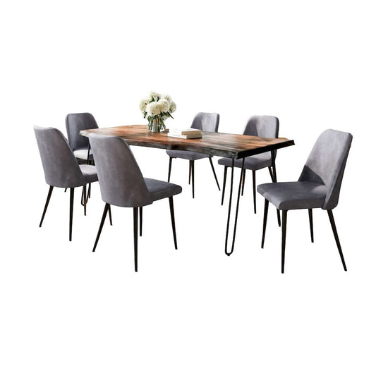 Jofran - Natures Edge Seven Piece Solid Acacia Dining Set with Upholstered Mid-Century Modern Chairs, Chestnut and Grey - 1781-79D-6-DOXCHGRY view 2