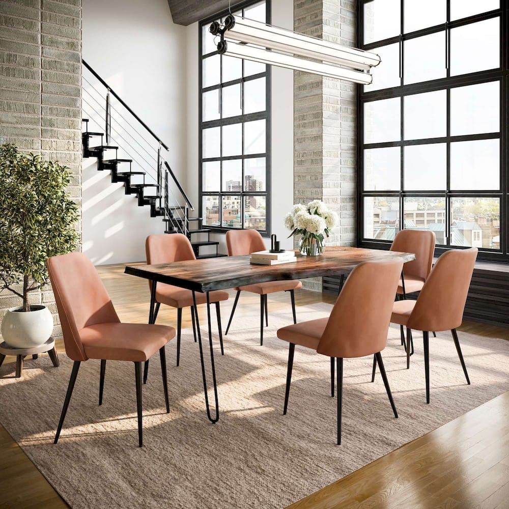 Jofran - Natures Edge Seven Piece Solid Acacia Dining Set with Upholstered Mid-Century Modern Chairs, Chestnut and Light Brown - 1781-79D-6-DOXCHLBN view 9