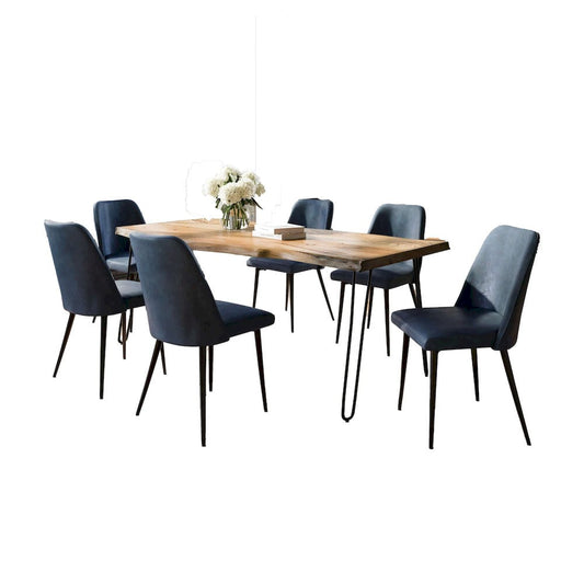 Jofran - Natures Edge Seven Piece Solid Acacia Dining Set with Upholstered Mid-Century Modern Chairs, Natural and Blueberry - 1985-79D-6-DOXCHBLB view 2