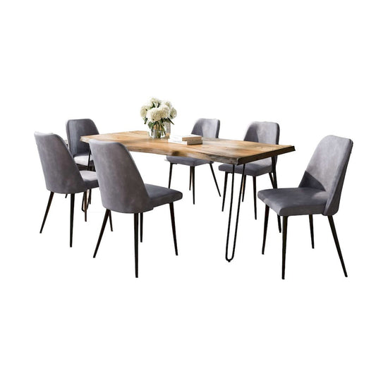 Jofran - Natures Edge Seven Piece Solid Acacia Dining Set with Upholstered Mid-Century Modern Chairs, Natural and Grey - 1985-79D-6-DOXCHGRY view 2