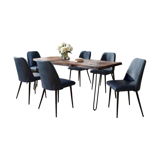 Jofran - Natures Edge Seven Piece Solid Acacia Dining Set with Upholstered Mid-Century Modern Chairs, Slate and Blueberry - 1981-79D-6-DOXCHBLB view 2