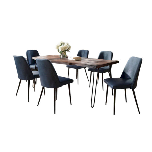 Jofran - Natures Edge Seven Piece Solid Acacia Dining Set with Upholstered Mid-Century Modern Chairs, Slate and Blueberry - 1981-79D-6-DOXCHBLB view 2