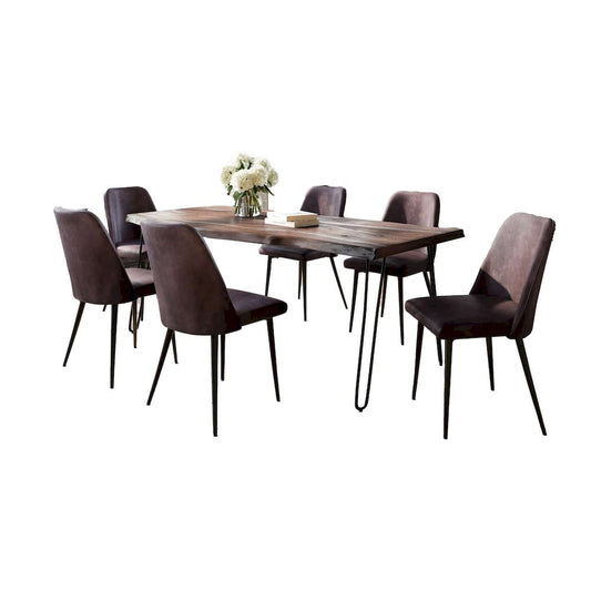 Jofran - Natures Edge Seven Piece Solid Acacia Dining Set with Upholstered Mid-Century Modern Chairs, Slate and Dark Brown - 1981-79D-6-DOXCHDBN view 2