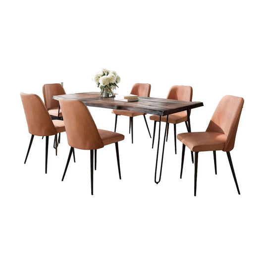 Jofran - Natures Edge Seven Piece Solid Acacia Dining Set with Upholstered Mid-Century Modern Chairs, Slate and Light Brown - 1981-79D-6-DOXCHLBN view 2