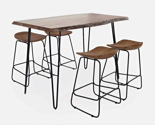Jofran - Natures Edge Solid Acacia 52in Five-Piece Dining Set with Backless Barstools - 1781-52C-4 view 2