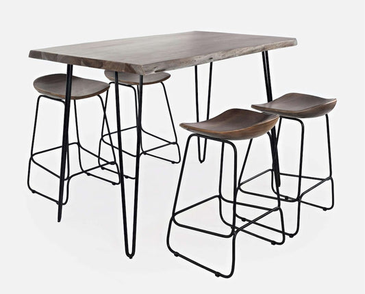Jofran - Natures Edge Solid Acacia 52in Five-Piece Dining Set with Backless Barstools - 1981-52C-4 view 2