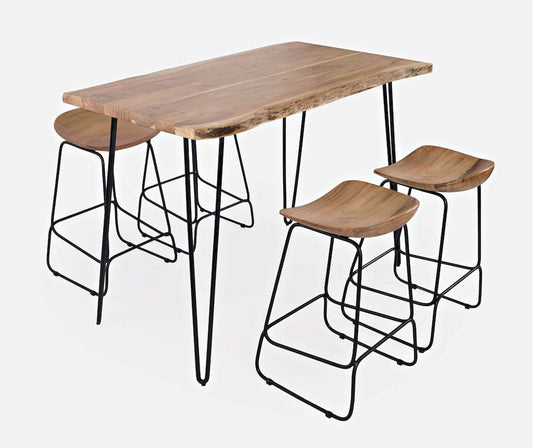 Jofran - Natures Edge Solid Acacia 52in Five-Piece Dining Set with Backless Barstools - 1985-52C-4 view 2
