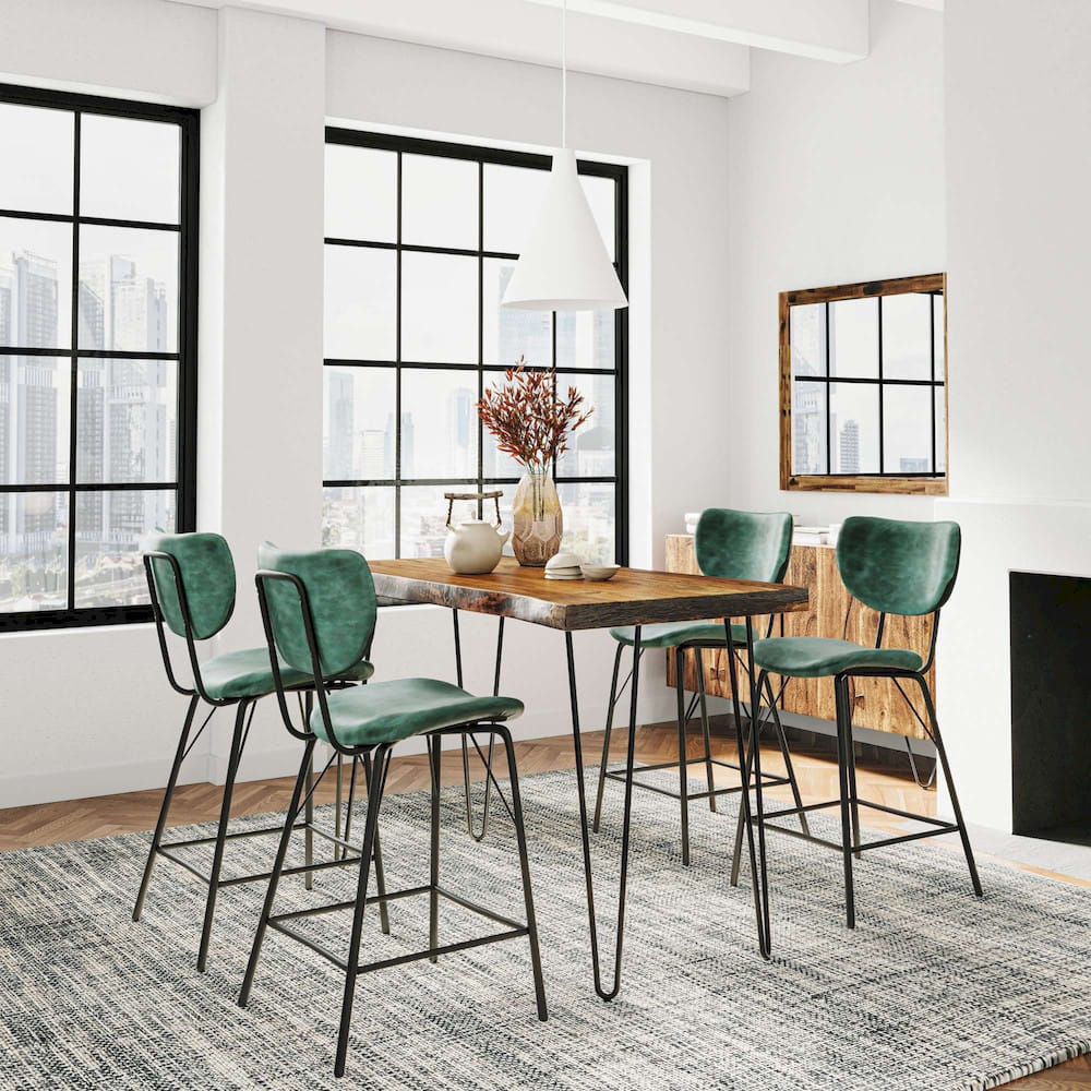Jofran - Natures Edge Solid Acacia Five Piece Counter Height Dining Set with Modern Upholstered Faux Leather Barstools, Chestnut and Jade - 1781-52C-4-OWNSTJD view 9