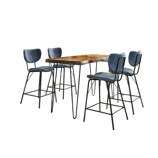 Jofran - Natures Edge Solid Acacia Five Piece Counter Height Dining Set with Modern Upholstered Faux Leather Barstools, Chestnut and Slate Blue - 1781-52C-4-OWNSTSL view 2