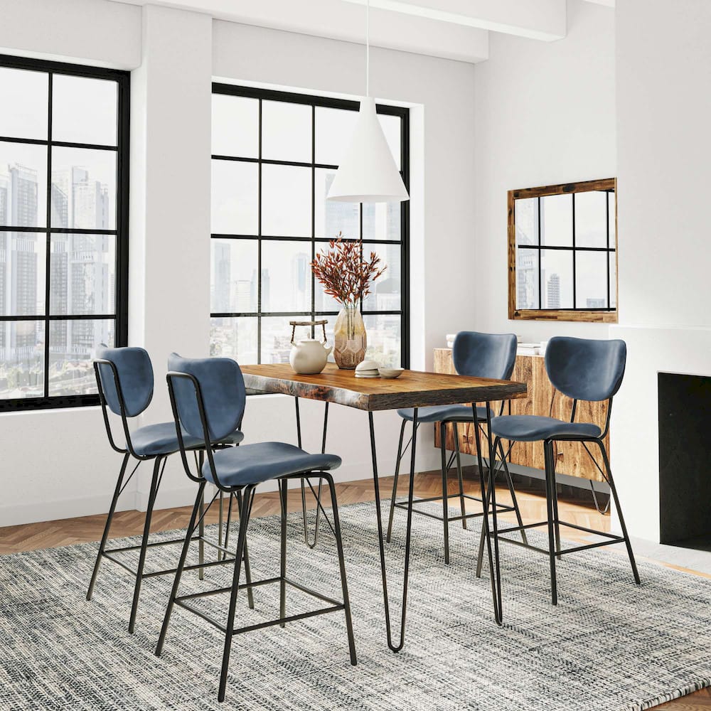 Jofran - Natures Edge Solid Acacia Five Piece Counter Height Dining Set with Modern Upholstered Faux Leather Barstools, Chestnut and Slate Blue - 1781-52C-4-OWNSTSL view 9