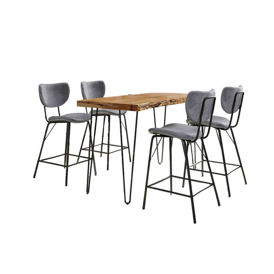 Jofran - Natures Edge Solid Acacia Five Piece Counter Height Dining Set with Modern Upholstered Faux Leather Barstools, Natural and Grey - 1985-52C-4-OWNSTGRY view 2