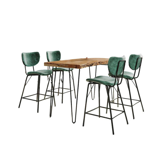 Jofran - Natures Edge Solid Acacia Five Piece Counter Height Dining Set with Modern Upholstered Faux Leather Barstools, Natural and Jade - 1985-52C-4-OWNSTJD view 2
