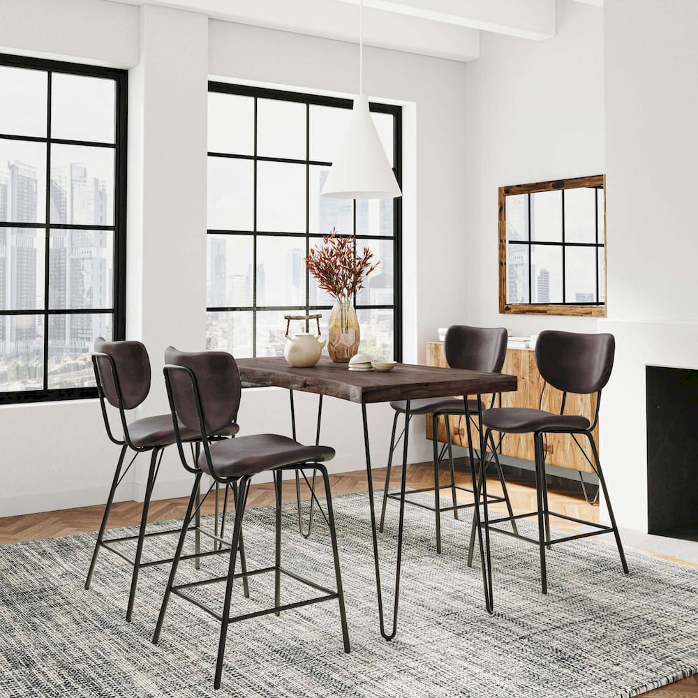 Jofran - Natures Edge Solid Acacia Five Piece Counter Height Dining Set with Modern Upholstered Faux Leather Barstools, Slate and Dark Brown - 1981-52C-4-OWNSTDBN view 9