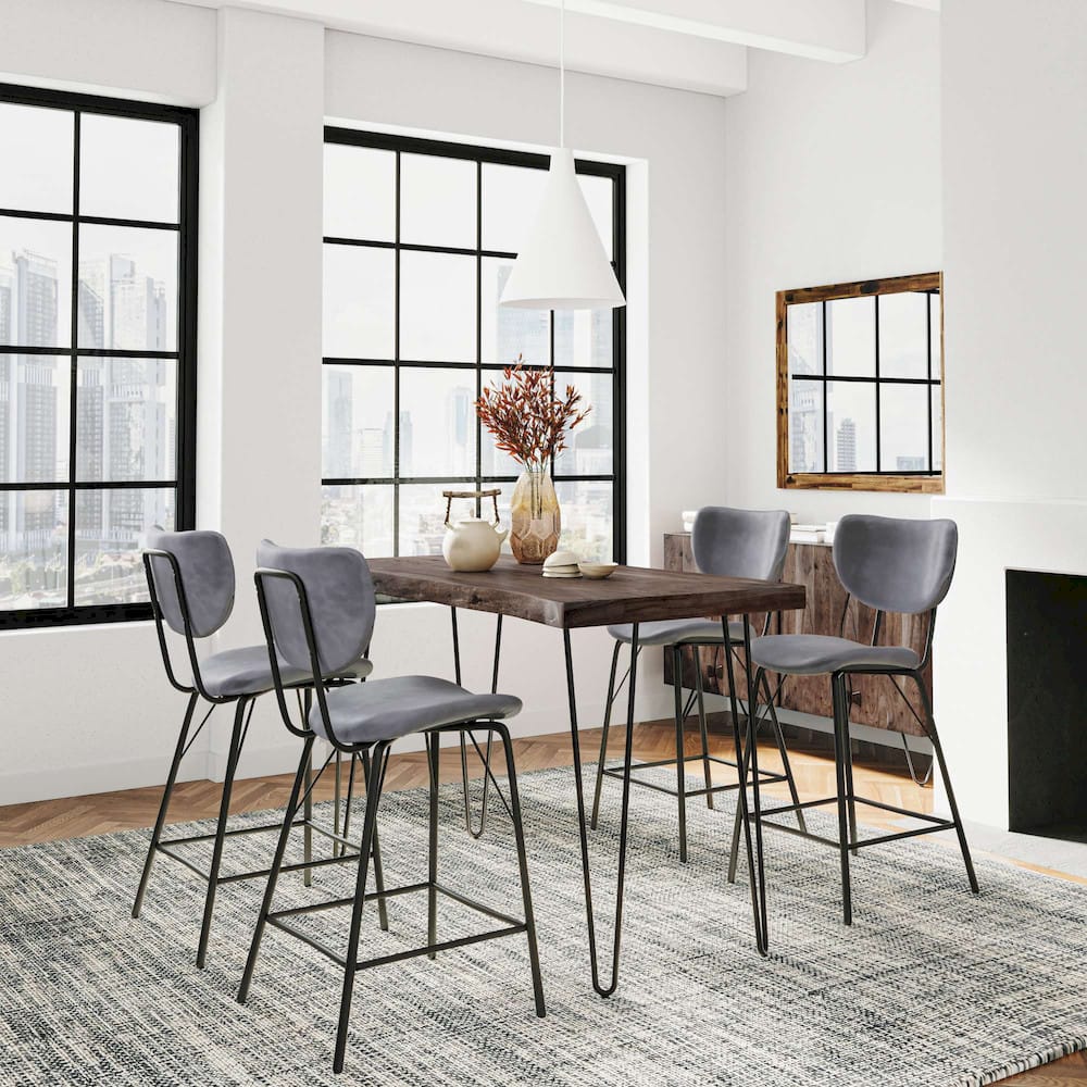 Jofran - Natures Edge Solid Acacia Five Piece Counter Height Dining Set with Modern Upholstered Faux Leather Barstools, Slate and Grey - 1981-52C-4-OWNSTGRY view 9