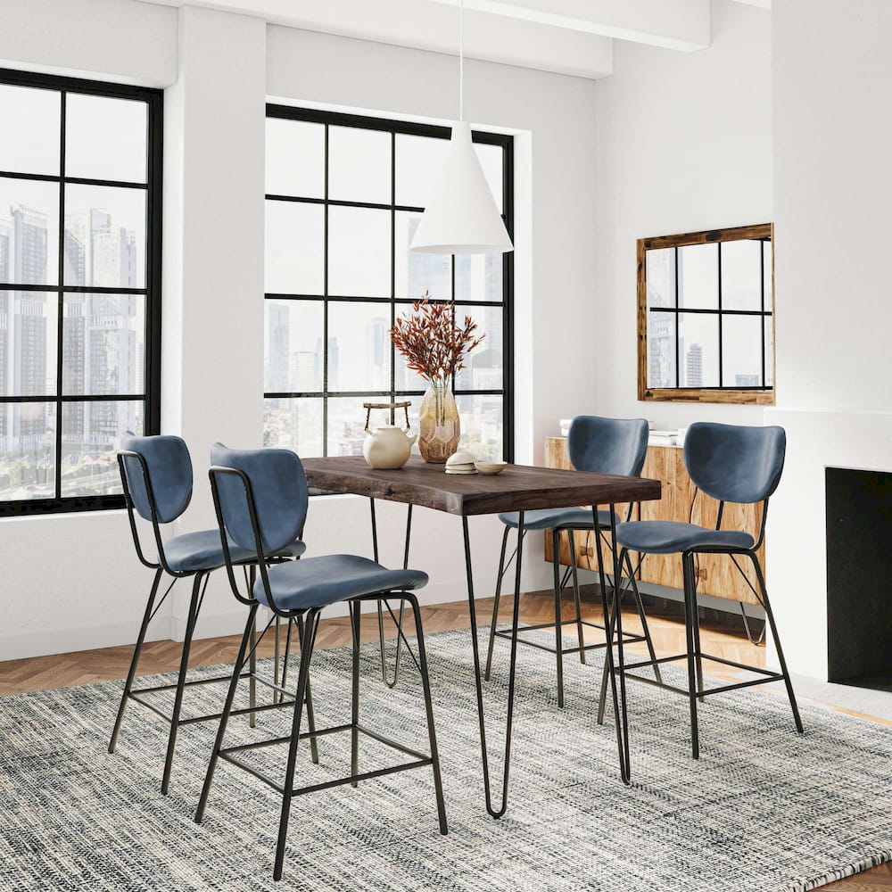 Jofran - Natures Edge Solid Acacia Five Piece Counter Height Dining Set with Modern Upholstered Faux Leather Barstools, Slate and Slate Blue - 1981-52C-4-OWNSTSL view 9