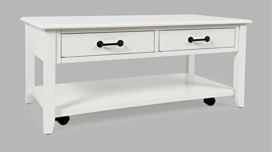 Jofran - North Fork Acacia 2 Drawer Coffee Table with Casters - Country White - 1976-1 view 2
