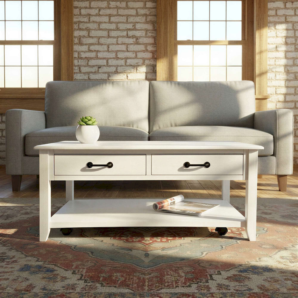 Jofran - North Fork Acacia 2 Drawer Coffee Table with Casters - Country White - 1976-1 view 8
