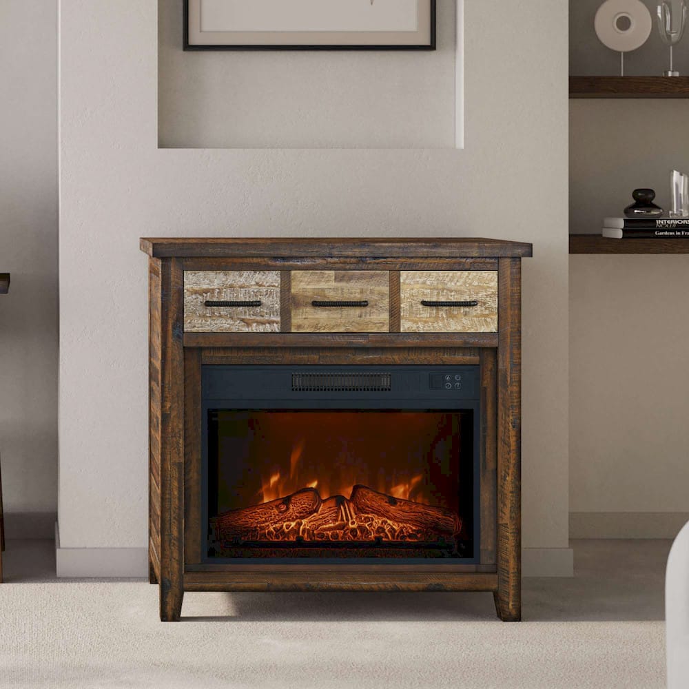 Jofran - Painted Canyon Rustic 32in Electric Fireplace Console TV Stand in Brown - 1600-FP32 view 12