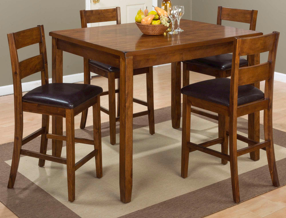 Jofran - Plantation Counter Height Table and Four Faux Leather Stools- Warm Brown - 592 view 6